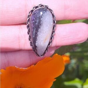 Opalized Fluorite Teardrop Ring with Vintage Design